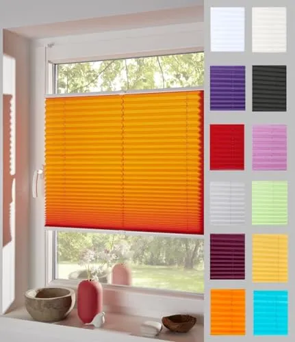 DécoProfi Plissee ohne Bohren Orange 40cm x 220cm (max. Gesamthöhe Fensterflügel) I Verspannte Plissees nach Maß mit Klemmträger/Klemmfix I Blickdichte Innenrahmen-Plissees zum Klemmen