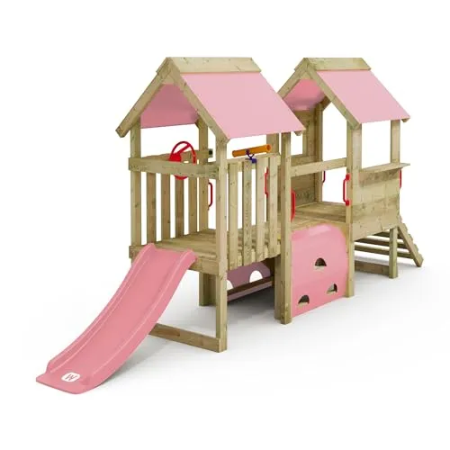 Wickey My First Playground 2 Kleinkind Spielturm, Klettergerüst, Garten Spielgerät für Kinder aus impregniertem Massivholz mit Rutsche und Plane (Pastellpink)