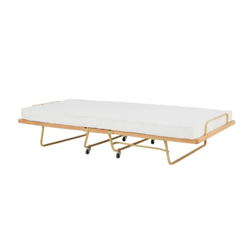 Dico Schnell-Lieferprogramm Raumsparbett Klappbett 160.00 - Klappbett für Gäste, platzsparend mit Klappautomatik. Hochwertiger Buche Massivholzrahmen, komfortable Matratze und leichte Handhabung dank kugelgelagerter Rollen.