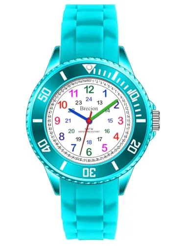 Brecjon Kinder Armbanduhr Jungen Mädchen Lernuhr Silikonuhr Kids 5ATM wasserdicht Silikonarmband türkis 2601