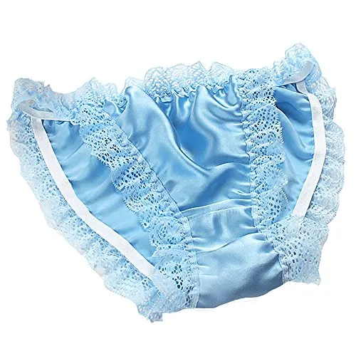 LSHARON Damen Sexy 100% Maulbeerseide Dessous Unterwäsche Spitze Tanga Slip Höschen, blau, 42