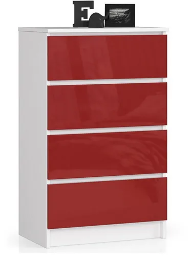 Home Collective Kommode 60 cm breit - Hochglanz Sideboard für Flur, Schlafzimmer & Wohnzimmer - Schubladenkommode mit 4 Schubladen, elegantes Design in rot Hochglanz, ideal für jedes Zimmer und aus langlebiger laminierter Platte gefertigt.