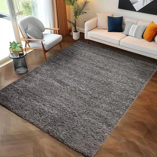 Carpettex Shaggy-Teppich - Hochflor, Grau, 60 x 110 cm - Teppich für Wohnzimmer, mit 3 cm Florhöhe für ein weiches, flauschiges Gefühl und modernes, einfarbiges Design für stilvolle Akzente.