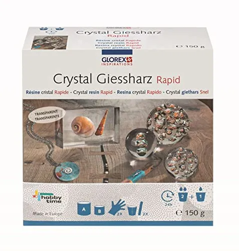 GLOREX 6 2101 500 - Crystal-Gießharz - Modellieren & Gießen, 150 g transparentes Gießharz mit Härter für kreative Schmuckherstellung und Bastelarbeiten, blasenfrei und einfach zu verarbeiten.