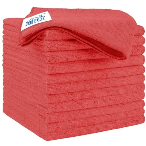 HOMEXCEL Rote Mikrofaser-Reinigungstücher, 12 Stück, 31,8 x 32,5 cm, Mikrofaser-Handtuch für Autos, Ultra-Saugfähig, Fusselfrei für Haushalt, Küche, Fenster