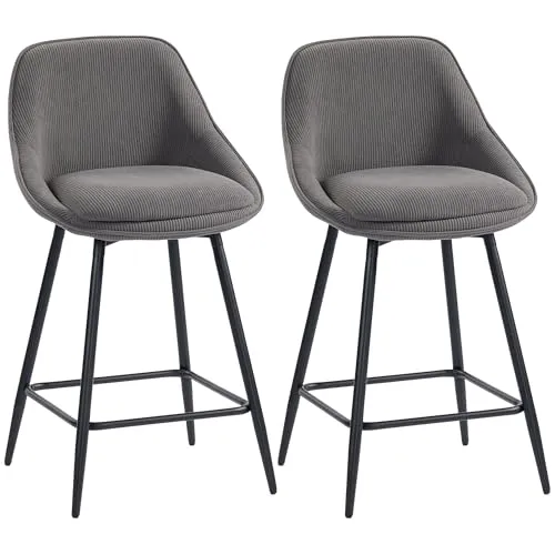 HOMCOM Barhocker 2er Set mit Fußstütze und Rückenlehne - Moderne Barhocker in Kord-Optik mit 360° drehbarem Sitz, ideal für gesellige Anlässe. Stabiles Stahlgestell und komfortable Polsterung für entspanntes Sitzen in Küche oder Esszimmer.