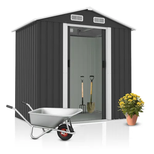 2mGoods Gerätehaus T131 B187 H196 cm Metall Gartenhaus Gartenschuppen Anthrazit
