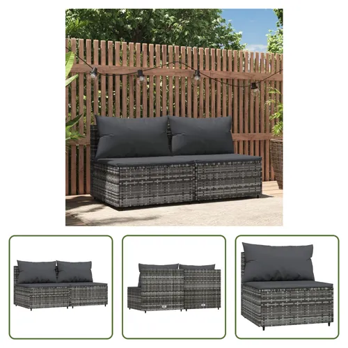 The Living Store Garten-Mittelsofas mit Kissen 2 Stk. Grau