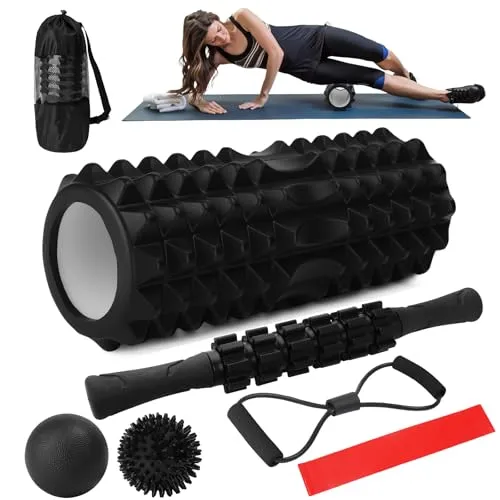 JOTOL Massage Set,Faszienrolle Set,7-in-1 Foam Roller Faszien Set,Faszienrolle Wirbelsäule,Massageroller,Massageball,Spanner,Widerstandsband für Tiefenmuskelmassage Yoga Pilates Sport