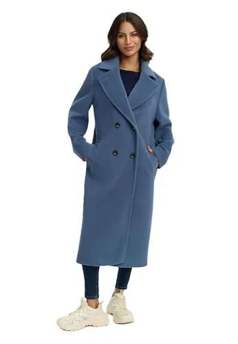 Navahoo Damen lange Übergangsjacke Mantel in Woll-Optik mit Reverskragen Sternlein 14 Dusty Blue Gr. XL