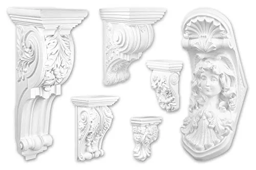 HEXIM PERFECT Stuckkonsole - große Auswahl an Wandkonsolen - Antike Wanddeko im Barock- & Jugendstil aus vorgrundiertem, schlagfestem Polyurethan mit feinen Verzierungen (C8014 141x72mm)