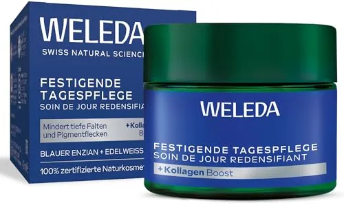 WELEDA Bio Festigende Tagespflege Blauer Enzian & Edelweiß - Naturkosmetik - Tagespflege für anspruchsvolle Haut ab 50, mindert Falten und Pigmentflecken mit veganem Collagen+ Active Complex für straffere Haut.