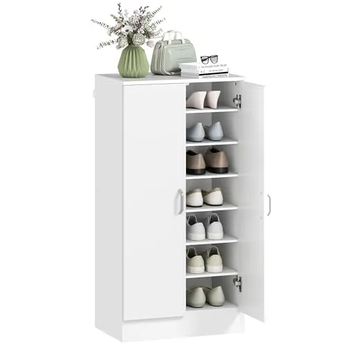 Schuhschrank mit Soft-Close-Tür für 14 Paare in weiß von HOMCOM