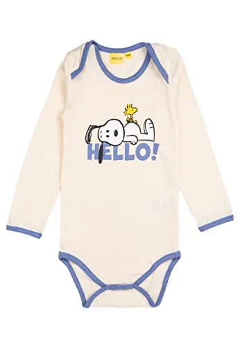 United Labels The Peanuts Baby Body Snoopy - Hello - Unisex Strampler Schlafstrampler Kinder Kleinkind Langarm Weiß (86-92)