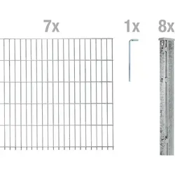 Alberts Doppelstabmattenzaun 6-5-6 - Komplettset 2,50 m - Gartenzäune mit feuerverzinktem Material für hohe Festigkeit und Langlebigkeit. Komplettset mit Pfosten und Kniekissen für einfachen Aufbau, ideal für sichere Grundstücksgrenzen.