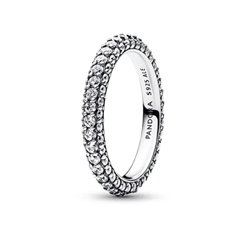 PANDORA Timeless Einreihiger Pavé Ring aus Sterling Silber - Bead Charms für Damen, handverarbeitetes Sterling Silber mit klaren Cubic Zirkonia für strahlenden Glanz und zeitloses Design. Perfekt zum Kombinieren oder als Geschenk für besondere Anlässe.
