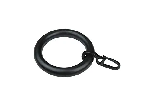 Gardinenringe/Vorhangringe mit Faltenhaken, Ringe für Gardinenstangen/Vorhangstangen - 10 Stück Kunststoff - Ø 39 x 55 mm (Schwarz)