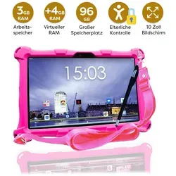 AngelTech Kindertablet XL - Android 14 - 3+4 GB RAM - 32+64 GB - Extra Groß - Elterliche Kontrolle - Fidgy Schutzhülle - 100% Kidsproof - Rosa - Rosa