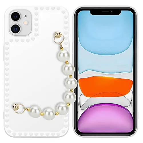 Cadorabo Hülle kompatibel mit Apple iPhone 11 Schutzhülle TPU Silikon Case Handschlaufen Design mit Perlen Slim Kratzfest Weiche Gummi mit Rundumschutz Case Hülle für iPhone 11 in Weiß