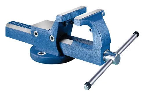 Paralellschraubstock 120mm - Werkstatteinrichtung mit robustem Parallelschraubstock, ideal für große Werkstücke und hohe Belastungen dank geschmiedetem Stahl und nachjustierbarer zentrischer Führung.