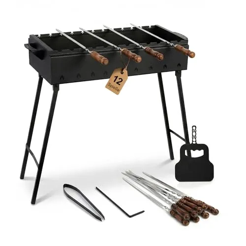 Klappbarer Schaschlikgrill aus Stahl mit 12 Edelstahlspießen