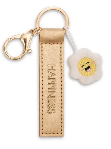 NICI Schlüsselanhänger Happiness Kunstlederband gold 10cm mit Blume