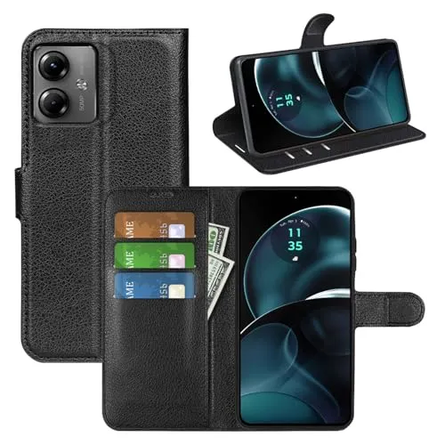 betterfon Handyhülle Kompatibel mit Motorola Moto G14 | Premium Qualität TPU Klapphülle für Moto G14 mit Kartenfächern | Magnetverschluss Handyhülle | Schwarz