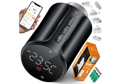 KESSER Heizkörperthermostat - Smart Home Heizungsregler mit WLAN & App Steuerung - Heizkörperthermostat mit 6 Adaptern für einfache Montage, App- und Sprachsteuerung, sowie Energiesparmodus für effizientes Heizen.