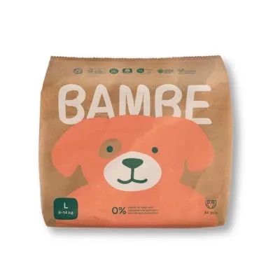 Bambe | Öko-Windeln | Größe L | von 9 bis 14 kg | ca. ab 12 Monaten | Packung mit 34 Stück