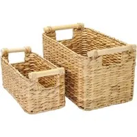 HMF 37279 Aufbewahrungskorb Badezimmer Korb Wasserhyazinthe Holzgriffe 30 x 15 x 13 cm und 37 x 22 x 20 cm