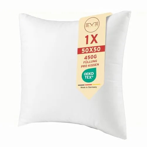 EVE Textile® Kissen 50x50 cm bis 60° Waschbar Atmungsaktives Kopfkissen Innenkissen; Dekokissen, Sofakissen Kisseninlett & Bettkissen mit Flauschiger Microfaserfüllung & Reißverschluss