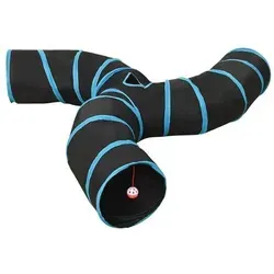 vidaXL Katzentunnel 3-Wege Schwarz und Blau - Spielspaß für Katzen - Tierspielzeug: 3-Wege-Katzentunnel aus robustem Polyester, ideal für drinnen und draußen. Mit interaktivem Guckloch und Knisterpapier für faszinierenden Spielspaß!