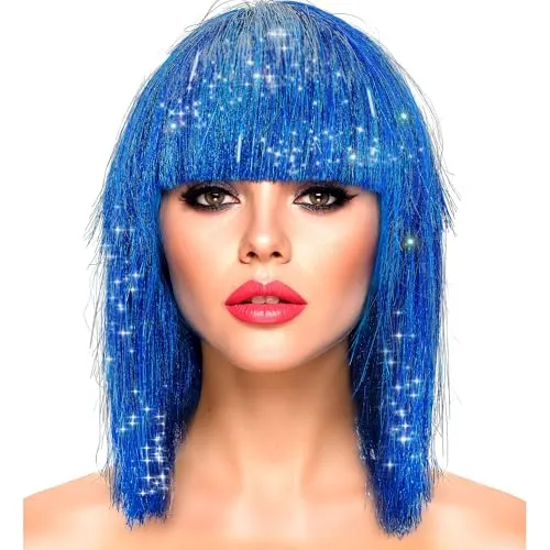 W WIDMANN MILANO Party Fashion - Bob Perücke mit Pony, Glitzer Haar für Damen, Kostüm Accessoire für Karneval & Party