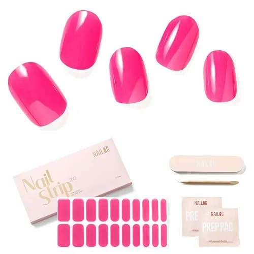 NAILOG Nagelfolie uv härtend - 20 Stück UV Gel Nagelfolie - Nagelsticker Selbstklebend Gel-Nagelstreifen für Maniküre in Salonqualität, Pink Bomb