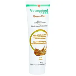 Vetoquinol Bezo-Pet Paste - 120g Ergänzungsfuttermittel für Katzen, fördert die Haarballenausscheidung und unterstützt die Gesundheit langhaariger Tiere