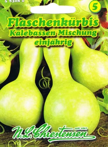 Flaschenkürbis Kürbis Kalebassen Mischung 'Lagenaria siceraria' - Gemüsesamen & -pflanzen, schnellwachsende Rankpflanze für dekorativen Schalenschmuck und vielseitigen Einsatz im Garten.