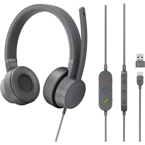 Lenovo Go Wired ANC-Headset (Sturmgrau) - Teams Certified, mit Geräuschunterdrückung für optimale Gesprächsqualität und dauerhaften Tragekomfort