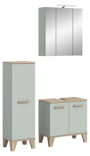 Badezimmer Star 4-tlg. Eiche/Graugrün - Stilvolle Garnitur - Vielseitige Badezimmergarnitur mit 4 Teilen in Eiche/Graugrün, ideal für moderne Badezimmer. Robuste Verarbeitung und elegantes Design für ein harmonisches Ambiente.