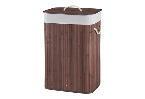 en.casa Wäschekorb, »Salla« Wäschesammler mit Deckel 72L aus Bambus Braun