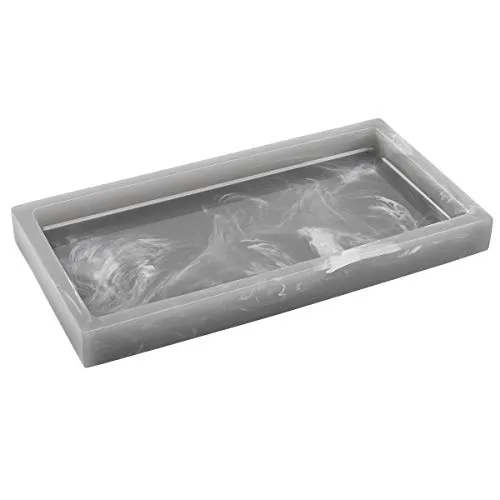 Luxspire Badezimmertablett, Harz Vanity Dresser Tablett Teller Organizer Deko Rechteckige Platte für Gewebe, Kerzen, Handtuch, Bad Schmuckaufbewahrung Kleine Pflanze Dekorplatte - Tinte Grau