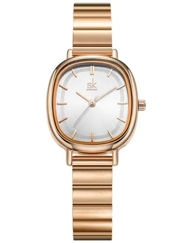 Alienwork Armbanduhr Damen Roségold Edelstahl Metallarmband Silber Ultra-flach Elegant