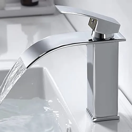 kisimixer Wasserhahn Bad Wasserfall – Modern Einhandmischer für Waschbecken - Touch-On-Wasserhähne für Badezimmerwaschbecken, mit ultradünnem Wasserfallauslauf für ein elegantes Design und 30% Wassereinsparung – ideal für jedes Badezimmer!