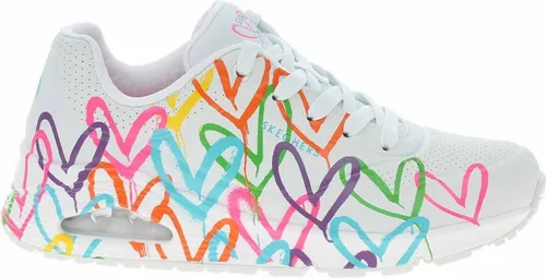 Skechers Damen UNO Highlight Love Sneaker - Weiß mit Herzmuster, 39 EU - Damen-Sneaker mit flexibler Traktions-Laufsohle und sichtbarem Airbag für optimalen Komfort und stylisches Design.