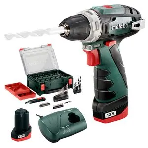 Metabo Akku-Bohrschrauber PowerMaxx BS BASIC SET, 12V mit 2 Akkus - Akkuschrauber mit 41-teiligem Zubehör und praktischem Koffer. Leicht, kompakt und mit LED-Arbeitslicht für dunkle Bereiche. Ideal für präzises Schrauben und Bohren.