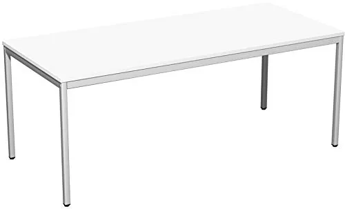 Geramöbel Konferenztisch Viereckfuß, Feste Höhe, 1800x800x720, Weiß/Lichtgrau