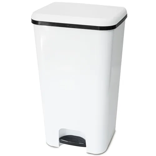 Hummelladen Mülleimer Treteimer 37 Liter eckig 30x33x59cm Weiss Kunststoff - Pedal zum Öffnen und Schliessen - Küche Pedaleimer Papierkorb Eimer Abfalleimer Abfallbehälter Mülltonne Müll Mistkübel