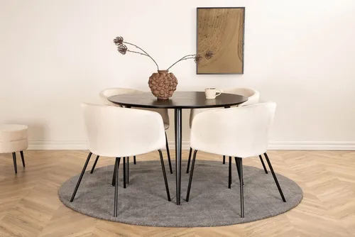 ebuy24 Essgruppe DippØ115BLBL – 5-teiliges Set in Schwarz und Beige - Elegante Essgruppe mit einem stabilen Esstisch und 4 stilvollen Stühlen. Ideal für gemütliche Mahlzeiten, platzsparend und modern im Design.