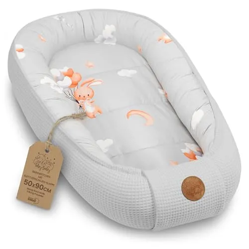 Babynest Neugeborene Nestchen Baby - 90x50 cm Kokon Handmade - Babynester aus atmungsaktiver Baumwolle, ideal für Geborgenheit und Komfort. Tragbar für Bett, Kinderwagen oder Wickelunterlage - perfekt als Geschenk zur Babyshower!