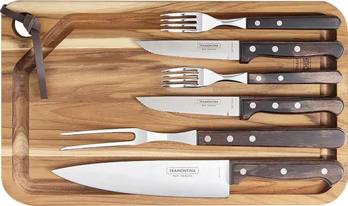 Tramontina Grillrosteinsatz BBQ-Geschenkset 7-teilig - Grillroste, hochwertiges 7-teiliges Set aus Holz für ein perfektes Grillvergnügen, ideal als Geschenk für Grillliebhaber.