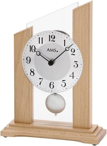 AMS 1171 Tischuhr - Elegante Tischuhr aus massivem Buchenholz - Tischuhren: Stilvolle Uhr mit Quarzwerk, edlem Holzgehäuse und silberfarbenem Pendel für ein zeitloses Wohnambiente.